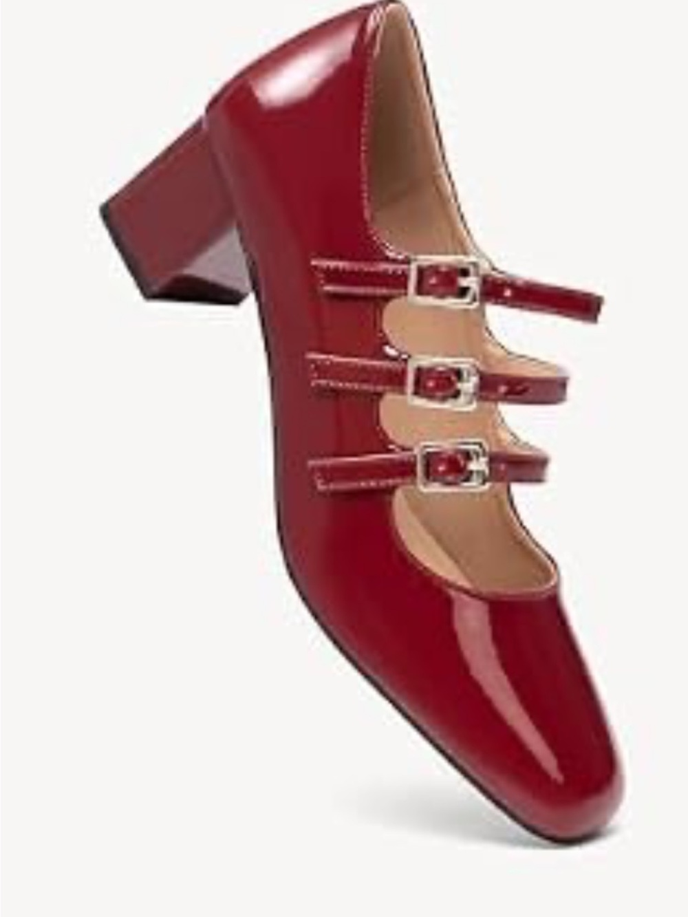 NewBella Women’s Triple-Strap Mary Jane Heel in Red
